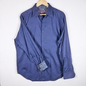 Robert Graham Mens L Blue Flip Cuff Geometric Long Sleeve Button Down Shirt